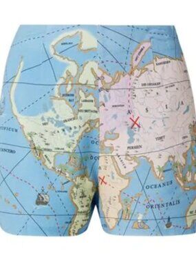 Staud World Map Cod Printed Crepe De Chine Shorts In Sky Blue Print